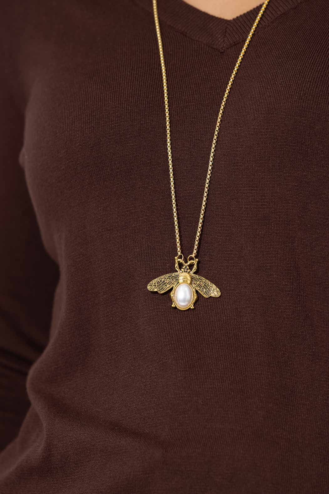 Gold Working Bee Necklace