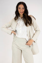 Beige And White Stripe Bengaline Blazer - Sale