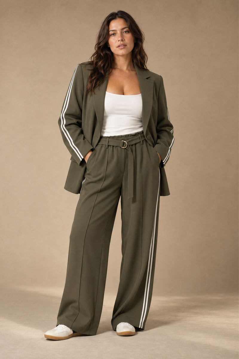 Khaki Euro Stripe Boyfriend Blazer