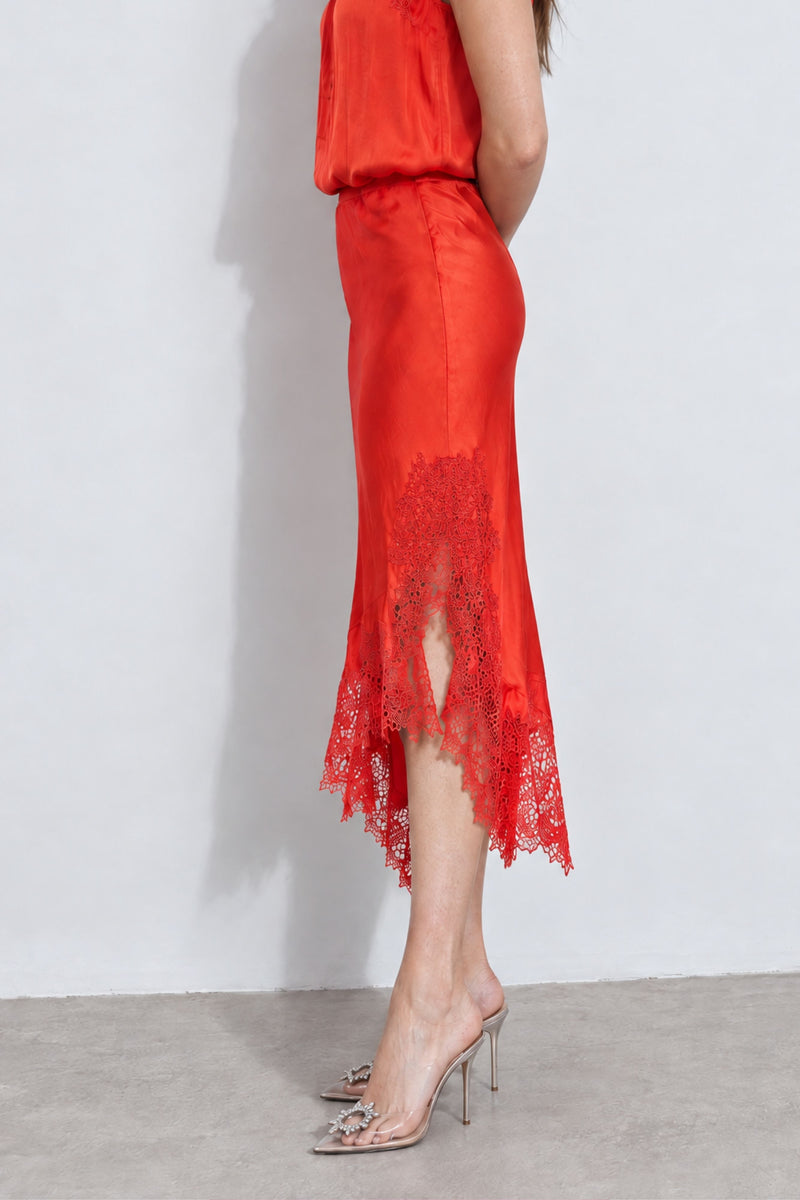 Tomato Glow Madrid Bias Skirt