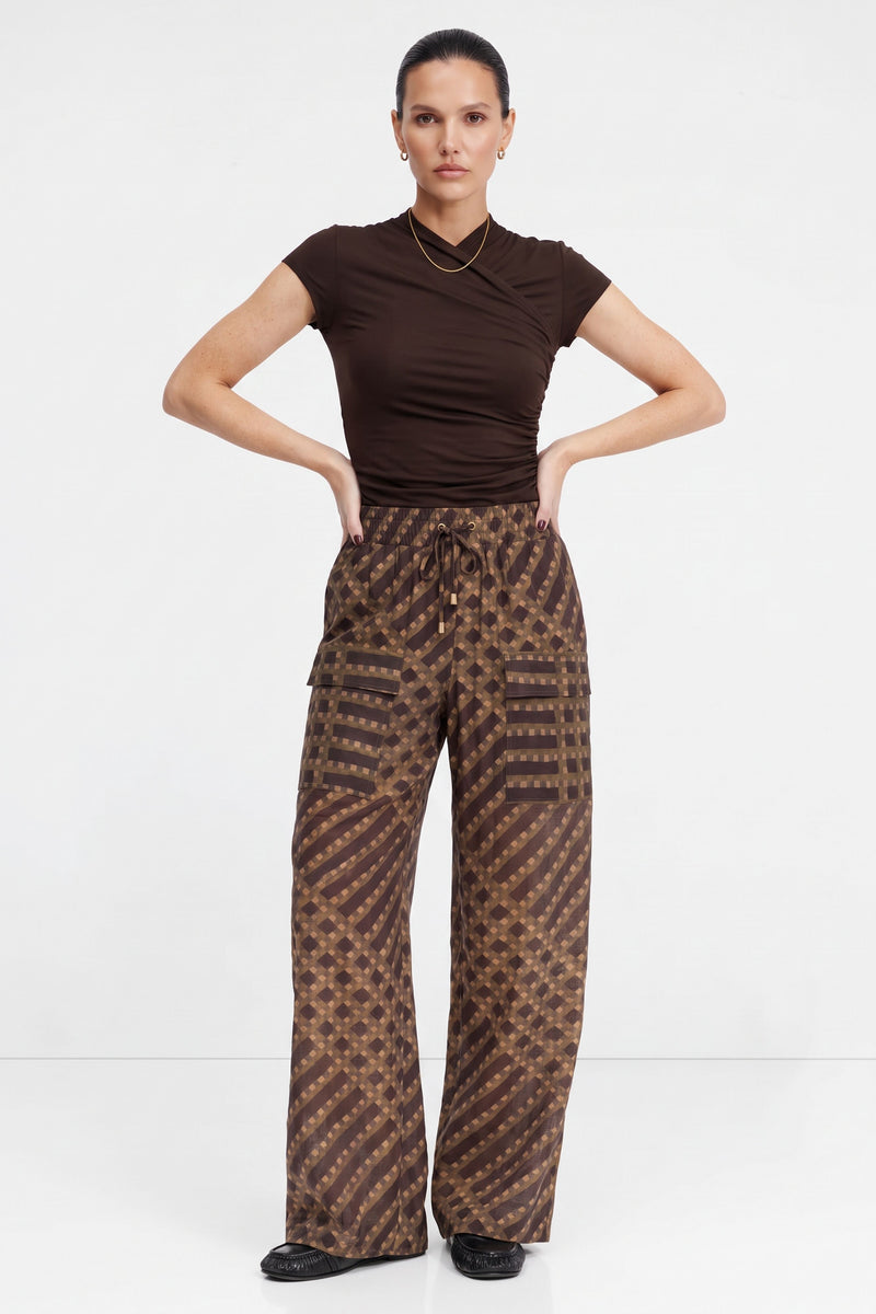 Check Tencel Linen Cargo Pant