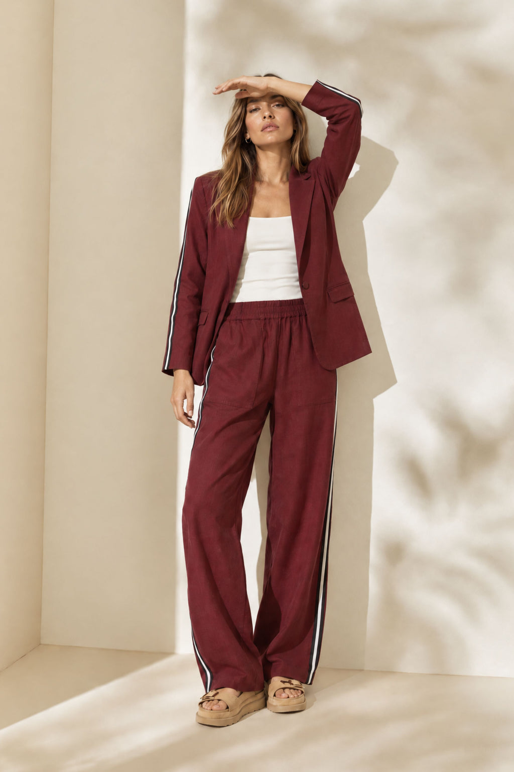 Burgundy Linen Stripe Pant