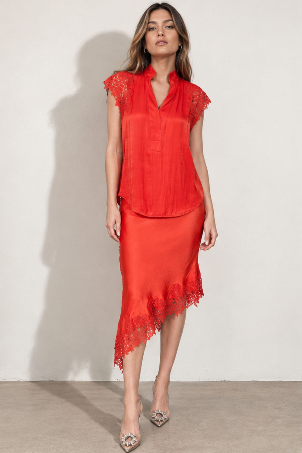 Tomato Glow Madrid Bias Skirt