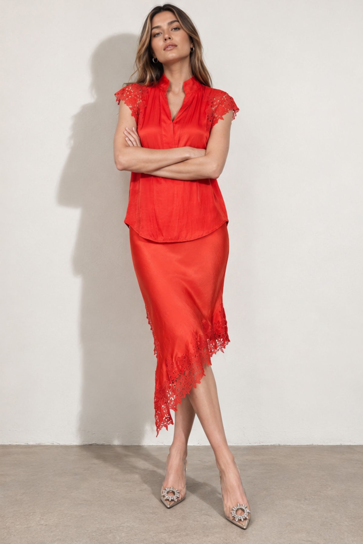 Tomato Glow Madrid Bias Skirt