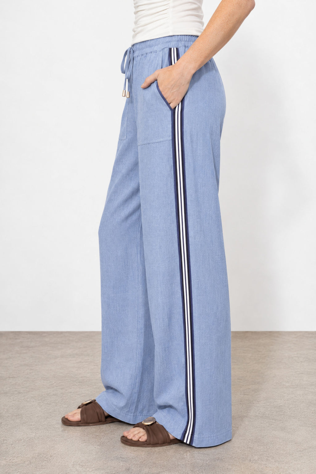 Cornflower Washed Linen Drawstring Pant
