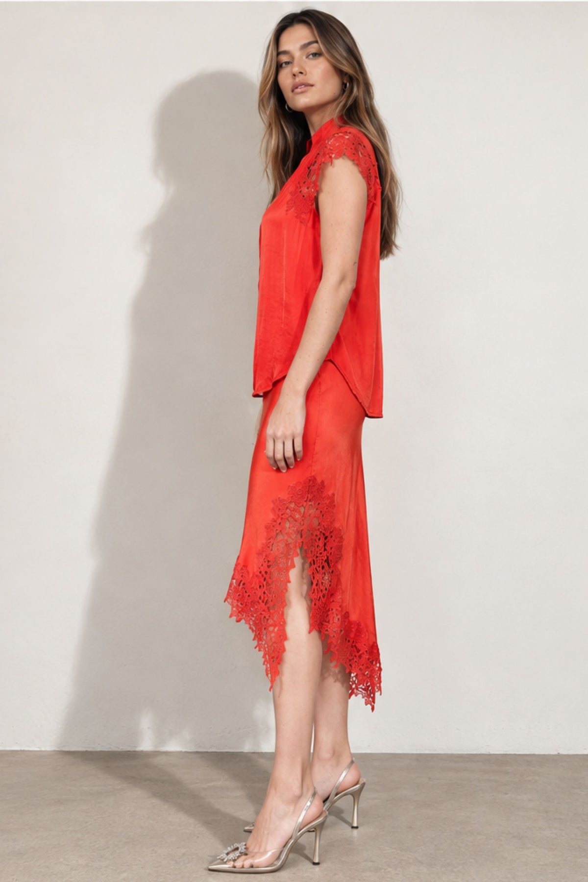 Tomato Glow Madrid Bias Skirt