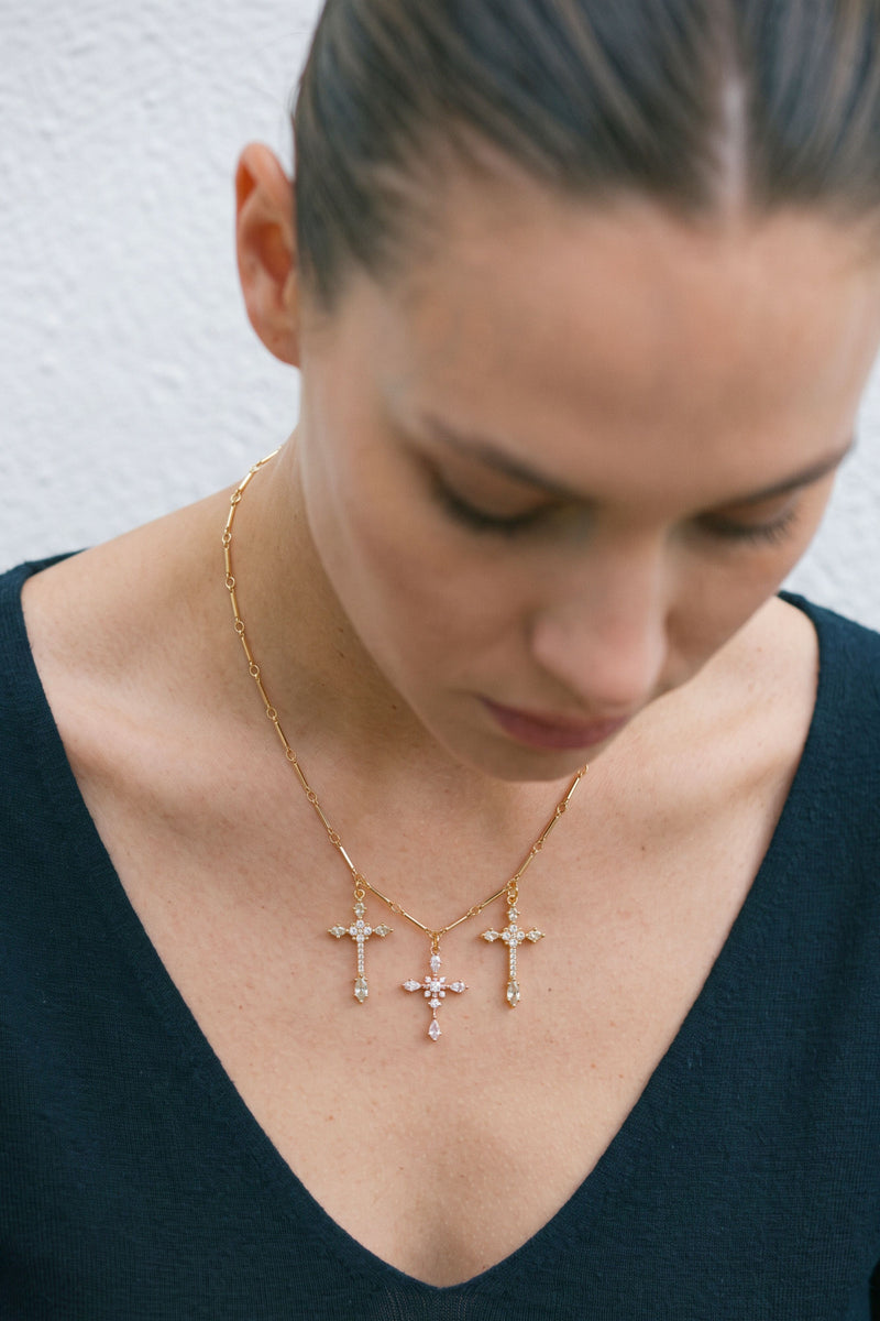 Gold Plated Triple Cross Necklace