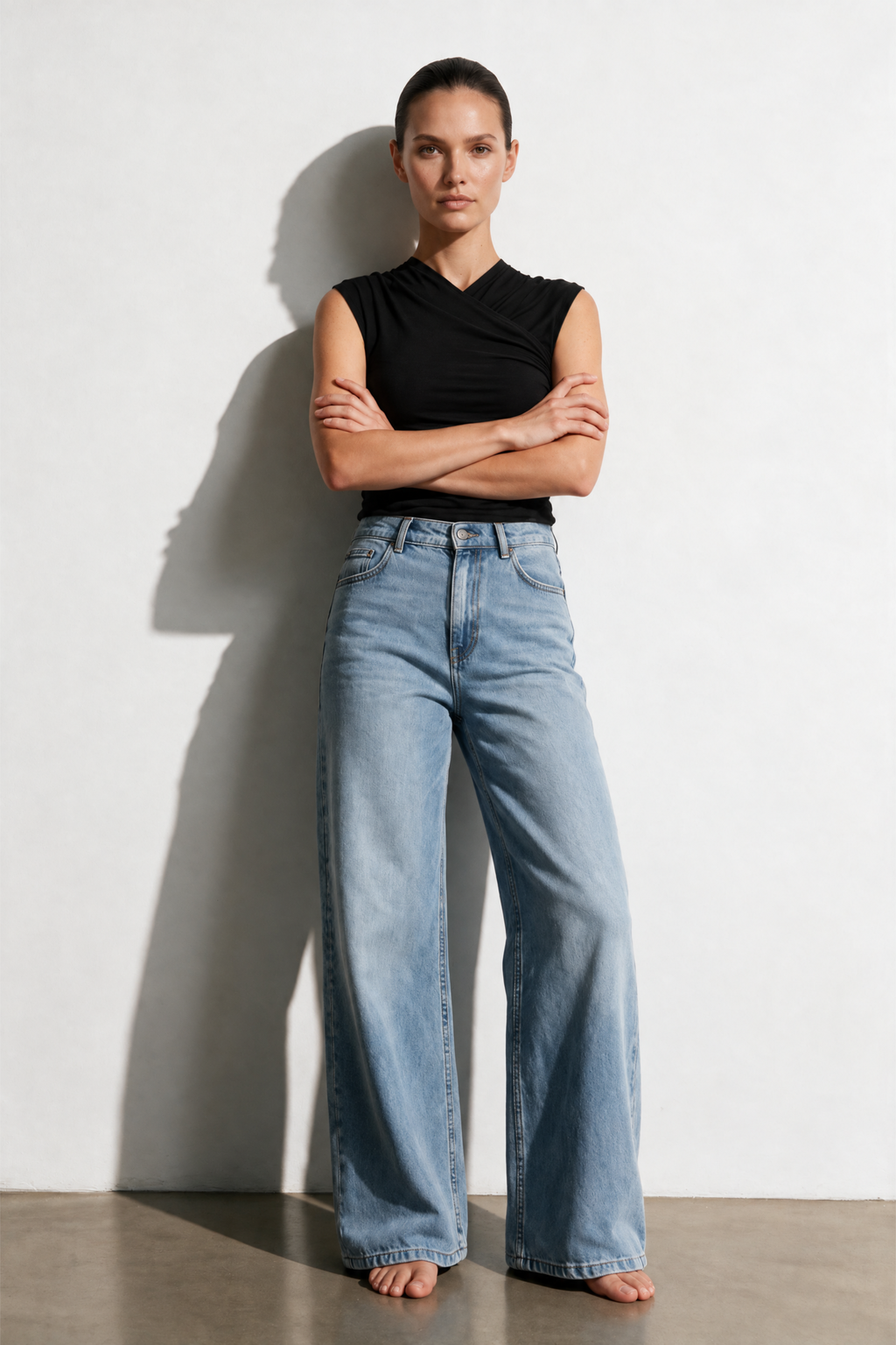 Light Denim Stretch Wide Leg Jean
