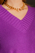 Purple Slouch V Neck Jumper Purple S/M