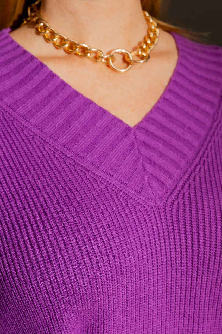 Purple Slouch V Neck Jumper Purple S/M