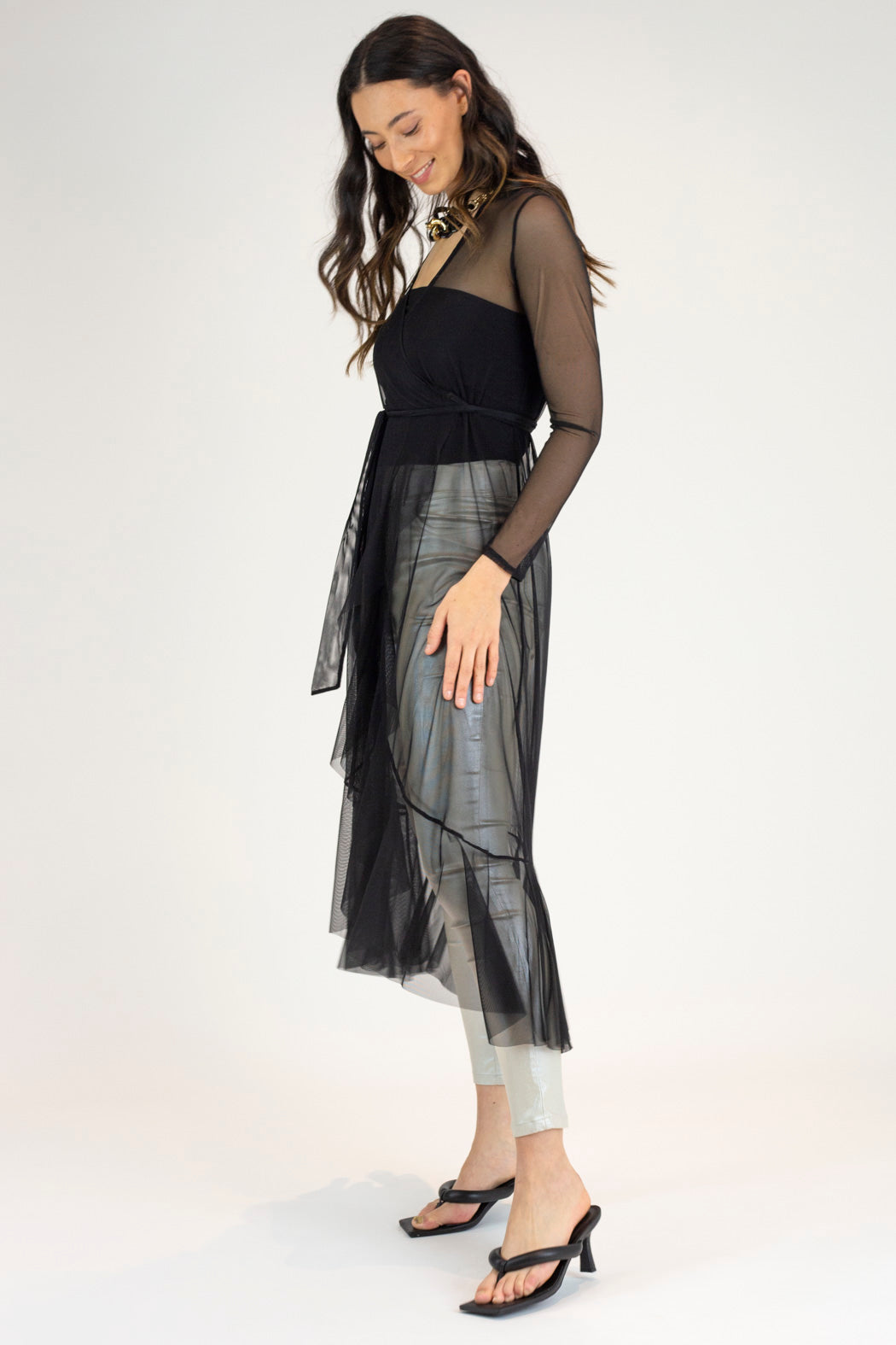 Black Mesh Flounce Dress - Final Sale