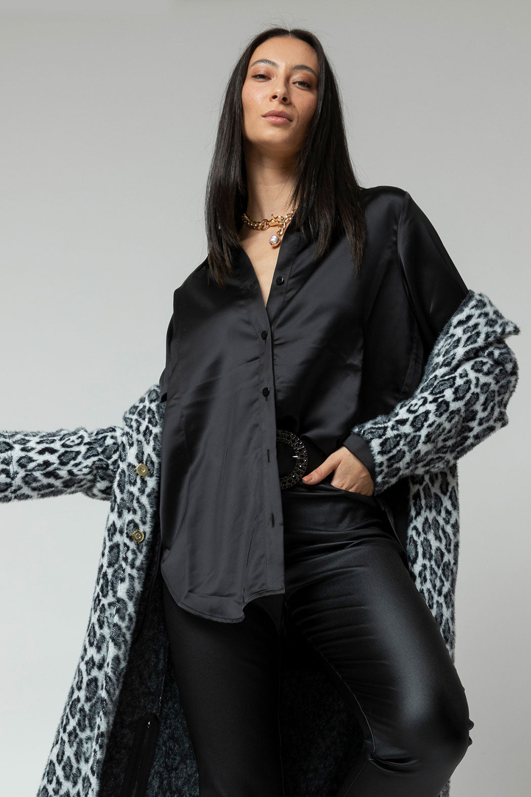 Black Satin Boyfriend Shirt- Sale