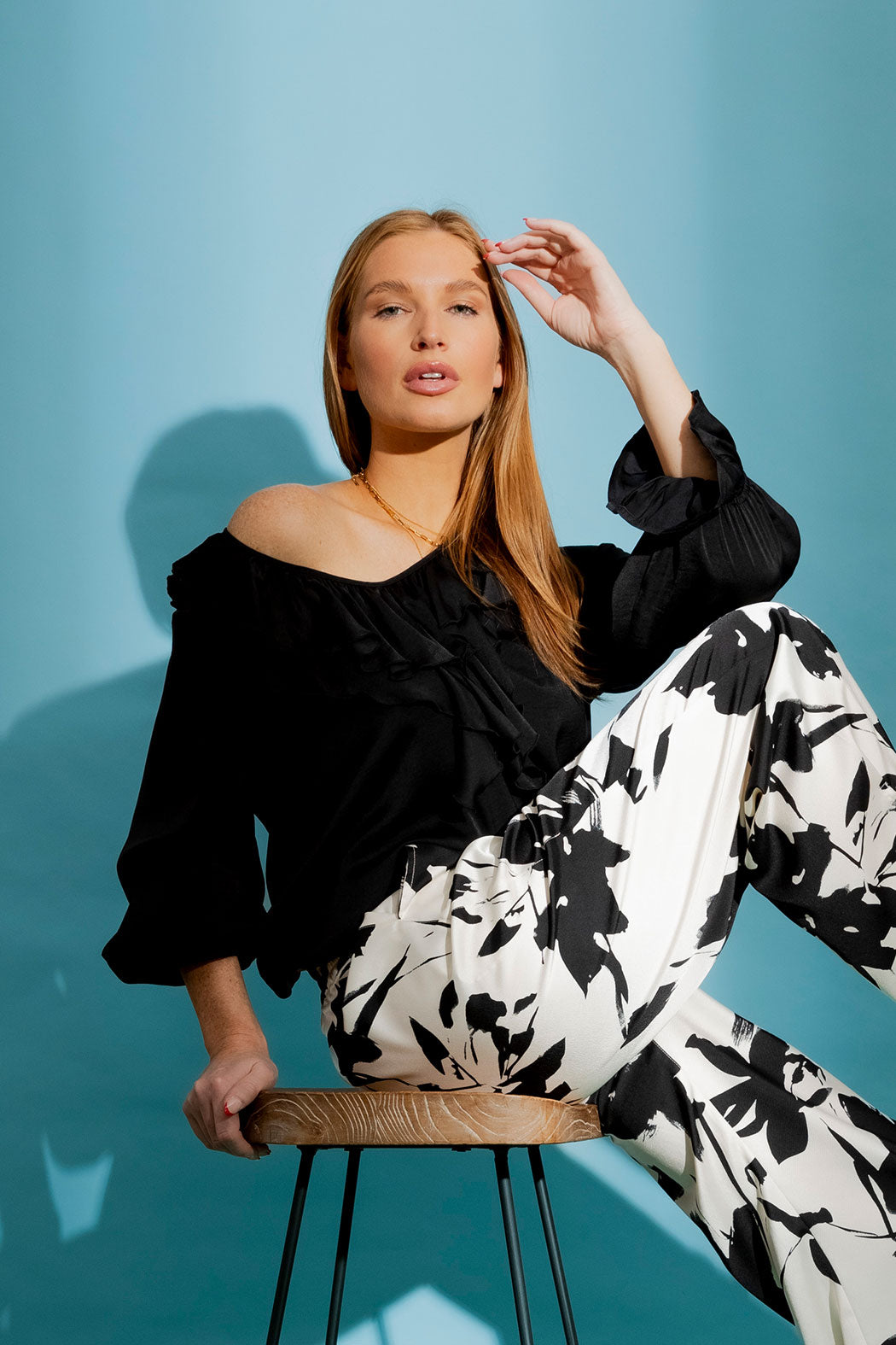 Black Silky Frilly Blouse