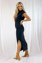 Black Plush Rib Skirt - SALE