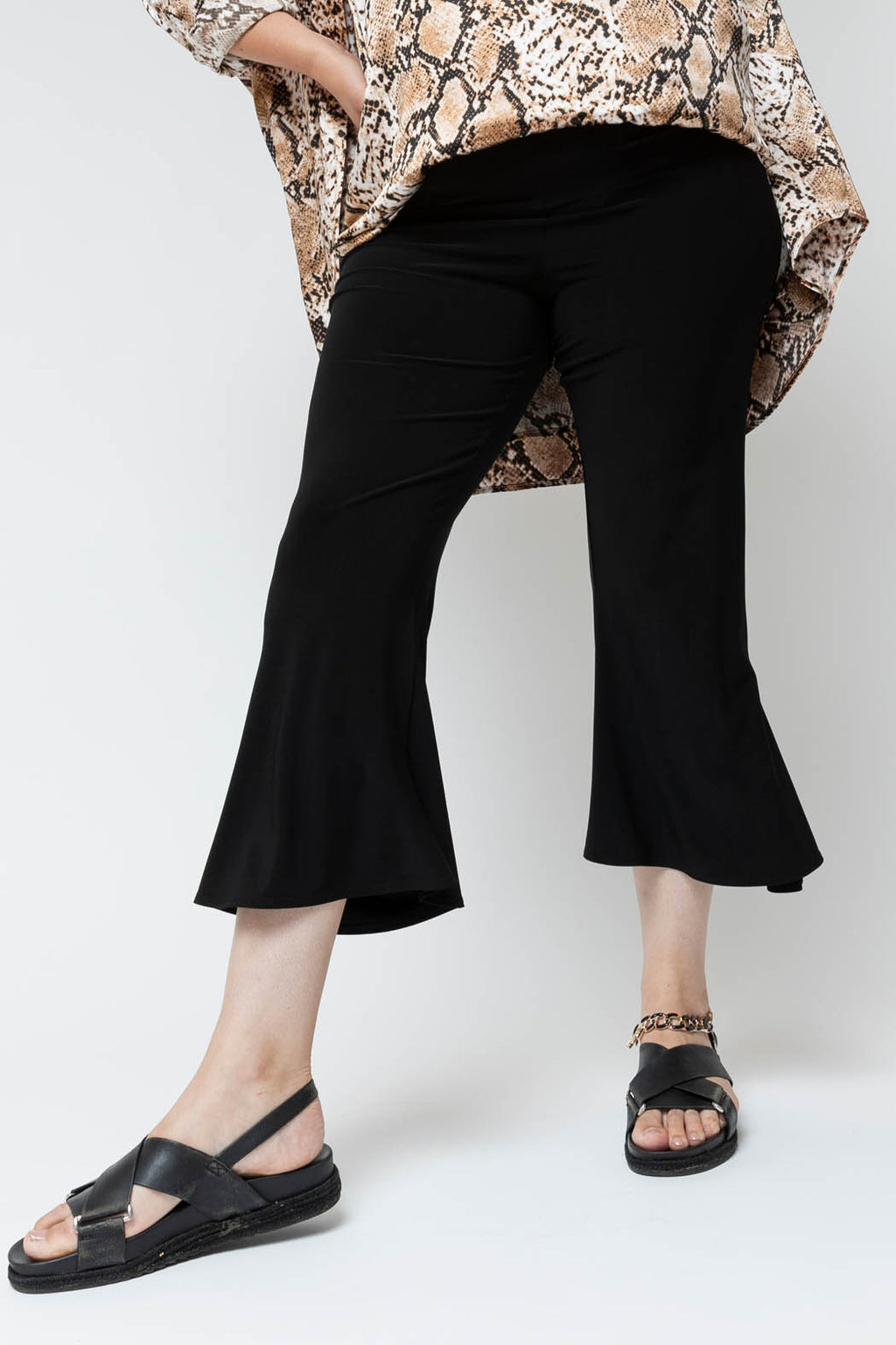 Black Superior Jersey Crop Flare Pant