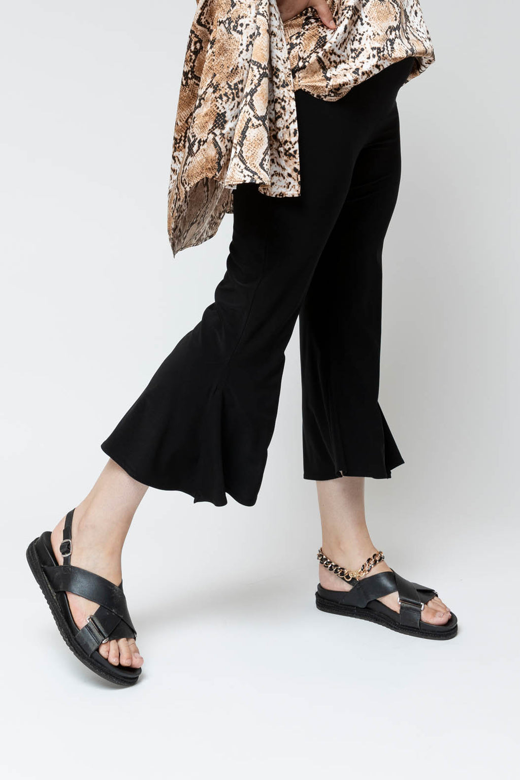 Black Superior Jersey Crop Flare Pant