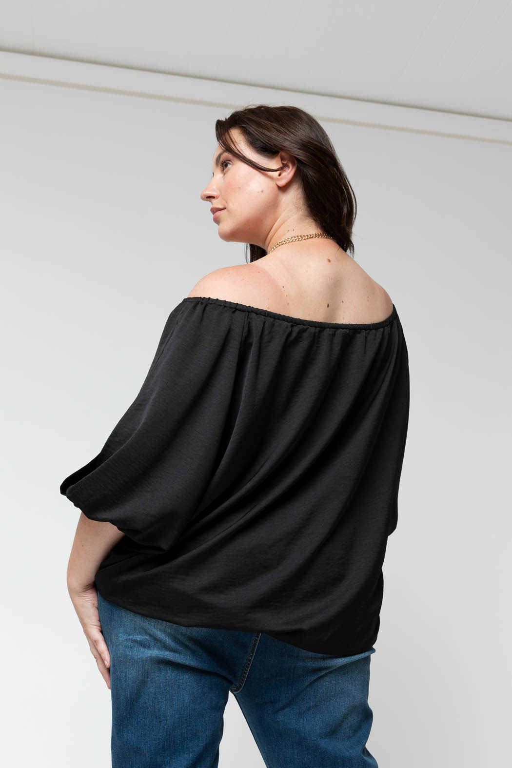 Black Silky Balloon Sleeve Top - Sale