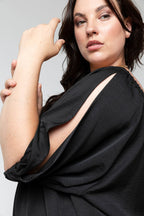 Black Silky Balloon Sleeve Top - Sale