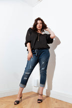 Black Silky Balloon Sleeve Top - Sale