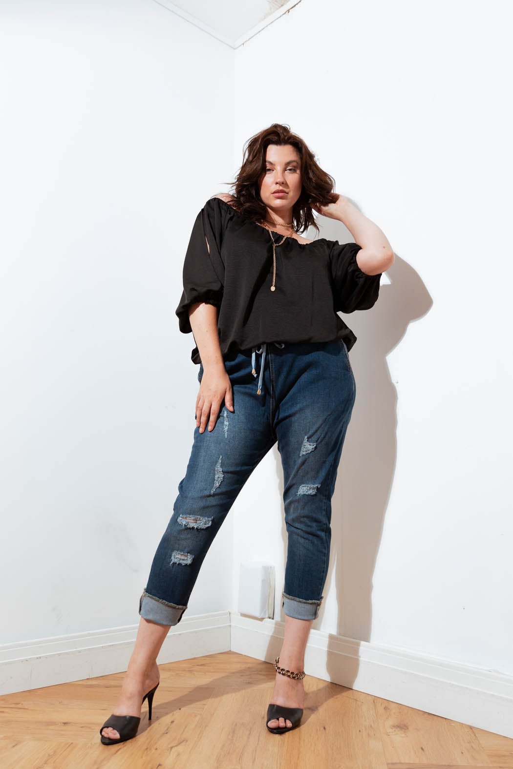 Black Silky Balloon Sleeve Top - Sale