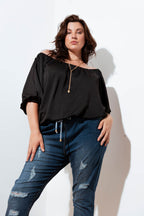 Black Silky Balloon Sleeve Top - Sale