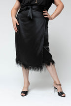 Black Satin Feather Skirt - Final Sale