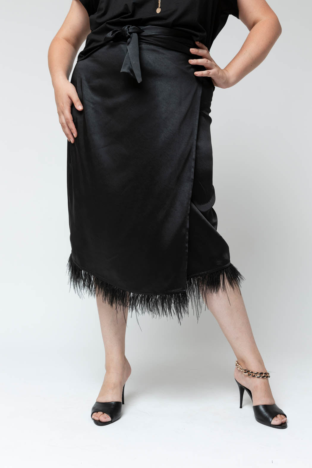 Black Satin Feather Skirt - Final Sale
