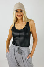 Black Vegan Leather Shaper Cami - FINAL SALE
