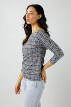 Navy Stretch Tweed Top - Final Sale