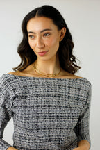 Navy Stretch Tweed Top - Final Sale