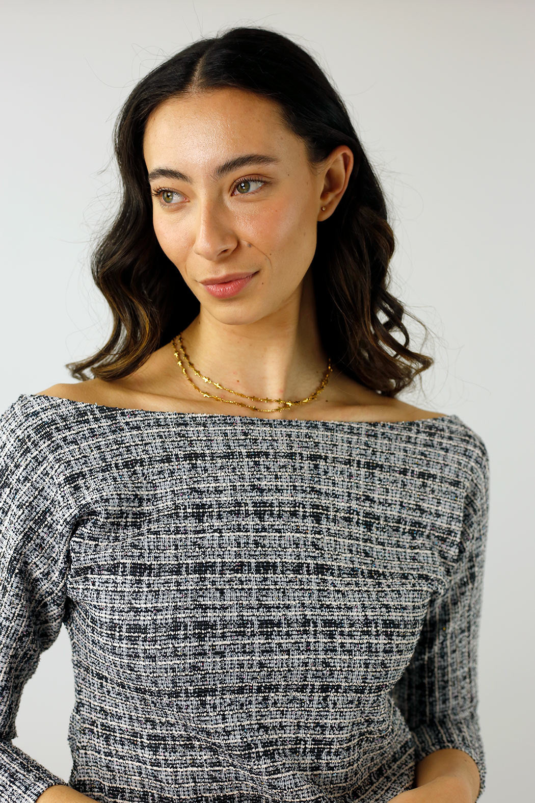 Navy Stretch Tweed Top - Final Sale