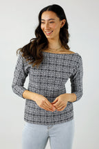 Navy Stretch Tweed Top - Final Sale