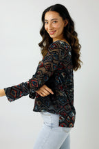 Black Geometric Velvet Raglan Top - FINAL SALE