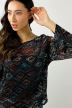 Black Geometric Velvet Raglan Top - FINAL SALE