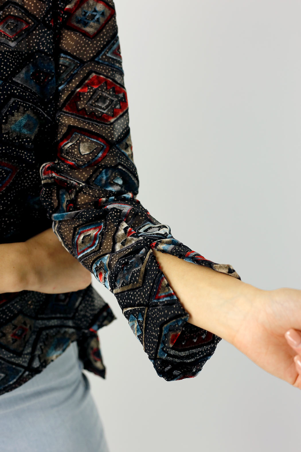 Black Geometric Velvet Raglan Top - FINAL SALE