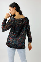Black Geometric Velvet Raglan Top - FINAL SALE
