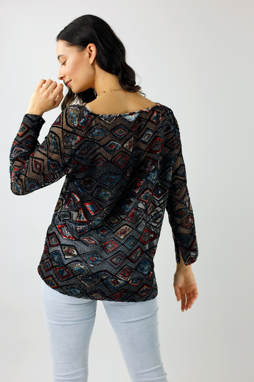 Black Geometric Velvet Raglan Top - FINAL SALE