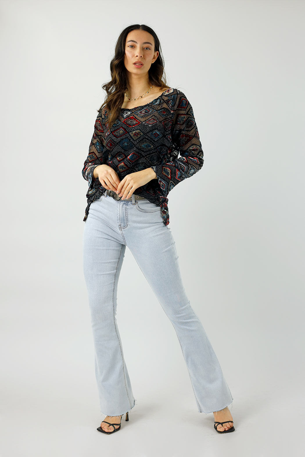 Black Geometric Velvet Raglan Top - FINAL SALE