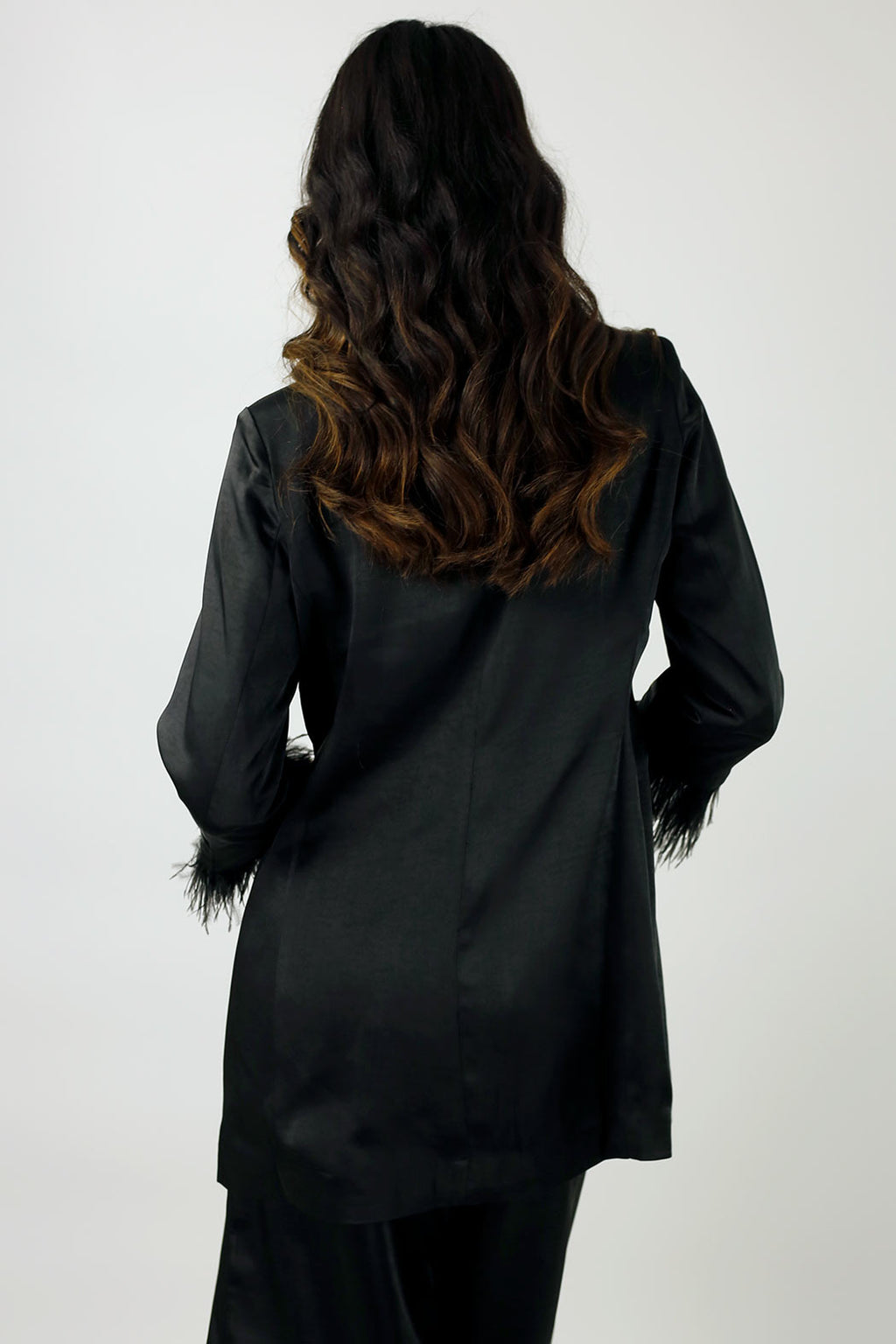 Black Satin Feather Blazer - SALE