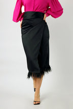 Black Satin Feather Skirt - Final Sale