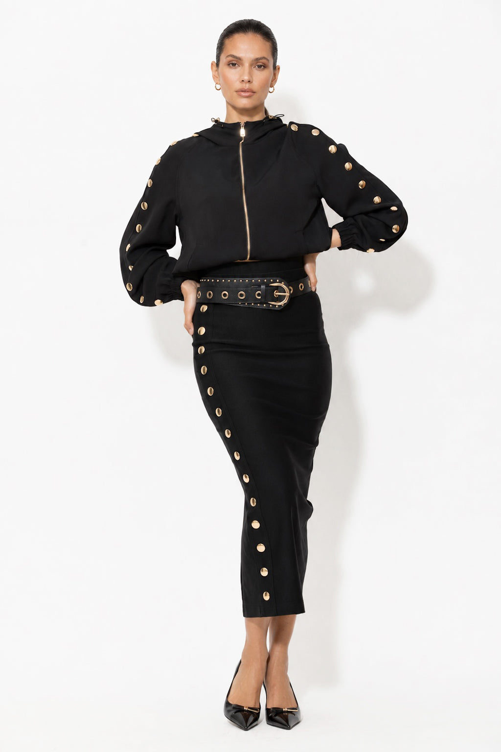 Black Stretch Stud Skirt