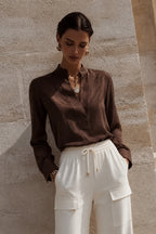Chocolate Cupro/Linen Milan Blogger Shirt