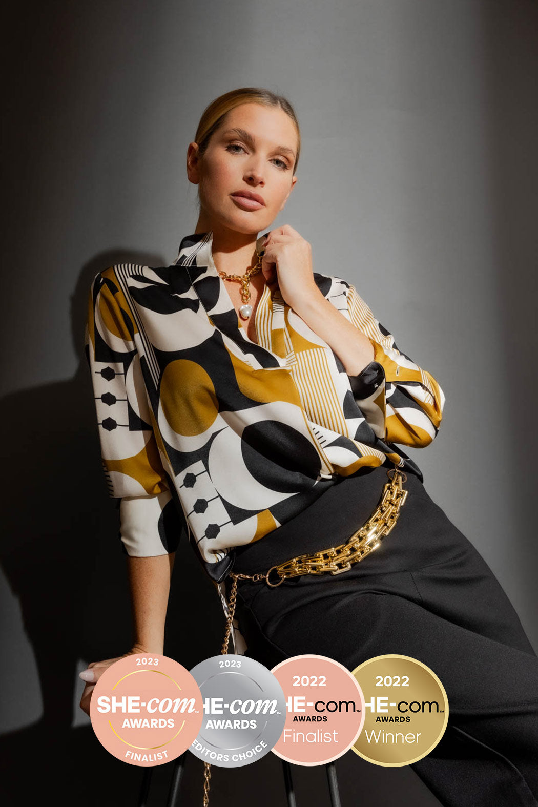 Gold Abstract Silky Blogger Shirt Gold Abstract