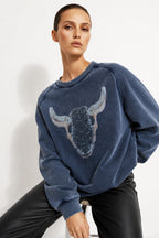 Navy Washed Cotton Horns Jumper
