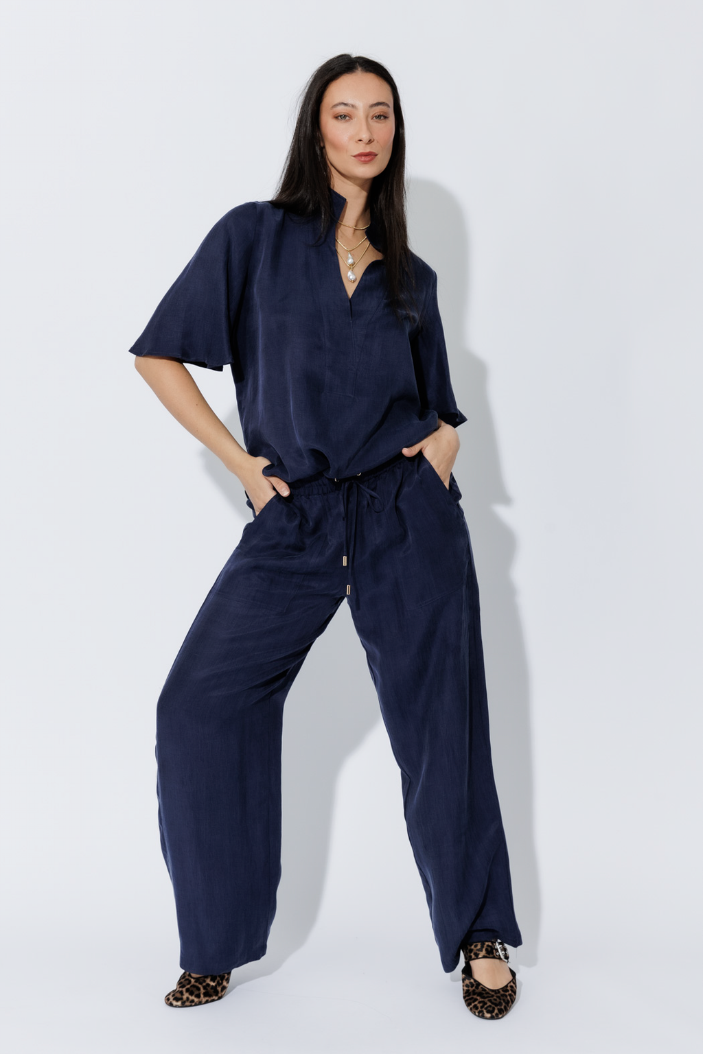 Navy Tencel/Linen Blogger Shirt