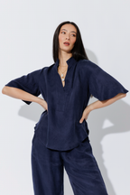 Navy Tencel/Linen Blogger Shirt