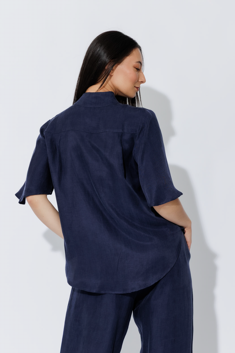 Navy Tencel/Linen Blogger Shirt