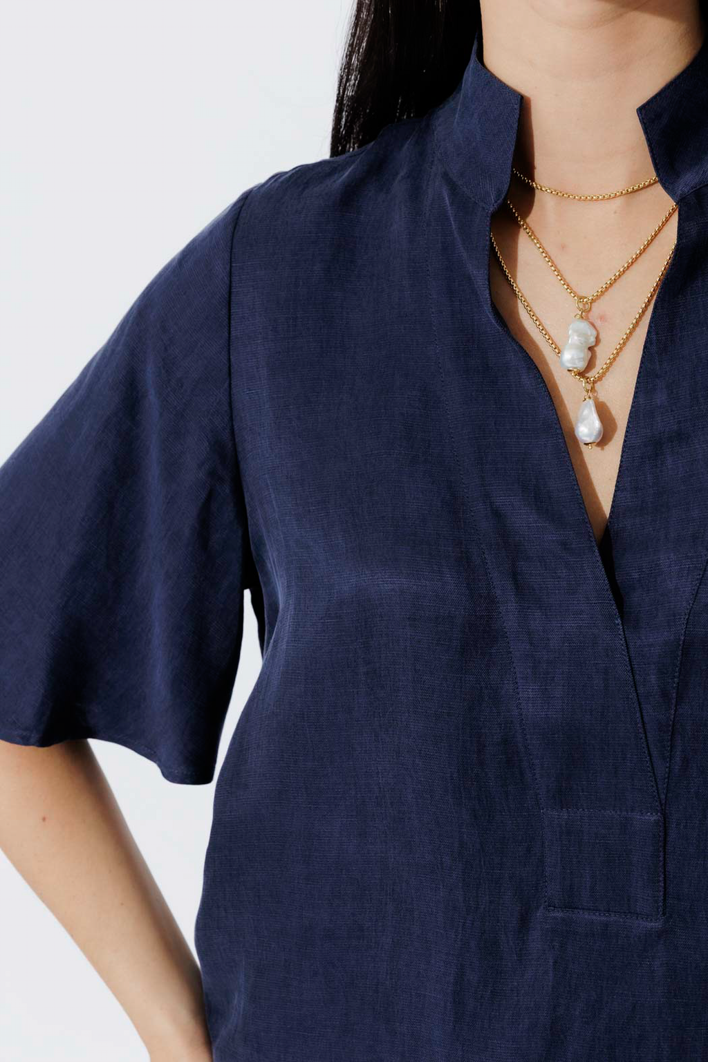 Navy Tencel/Linen Blogger Shirt