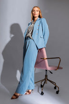 Blue Shimmer Paperbag Pants