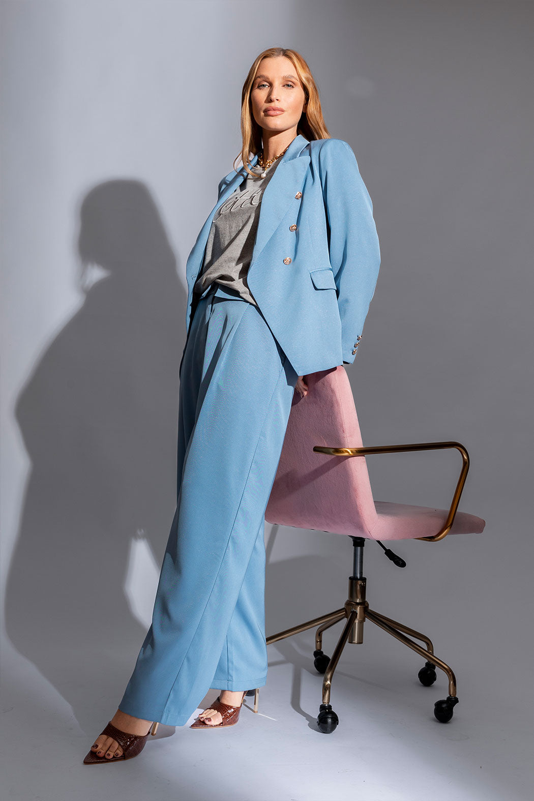 Blue Shimmer Paperbag Pants